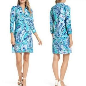 Lilly Pulitzer Ansley Polo Turquoise Oasis Wave Dress Size XXS